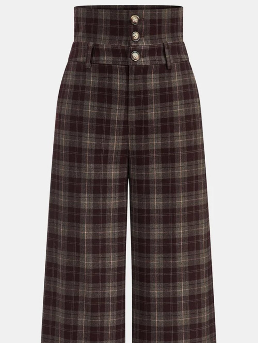 Commense High-Waisted Plaid Wide-Leg Pants